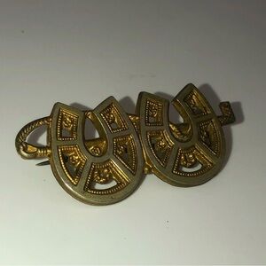 Vtg Brass Horseshoes Good Luck Lucky Brooch 1.9”